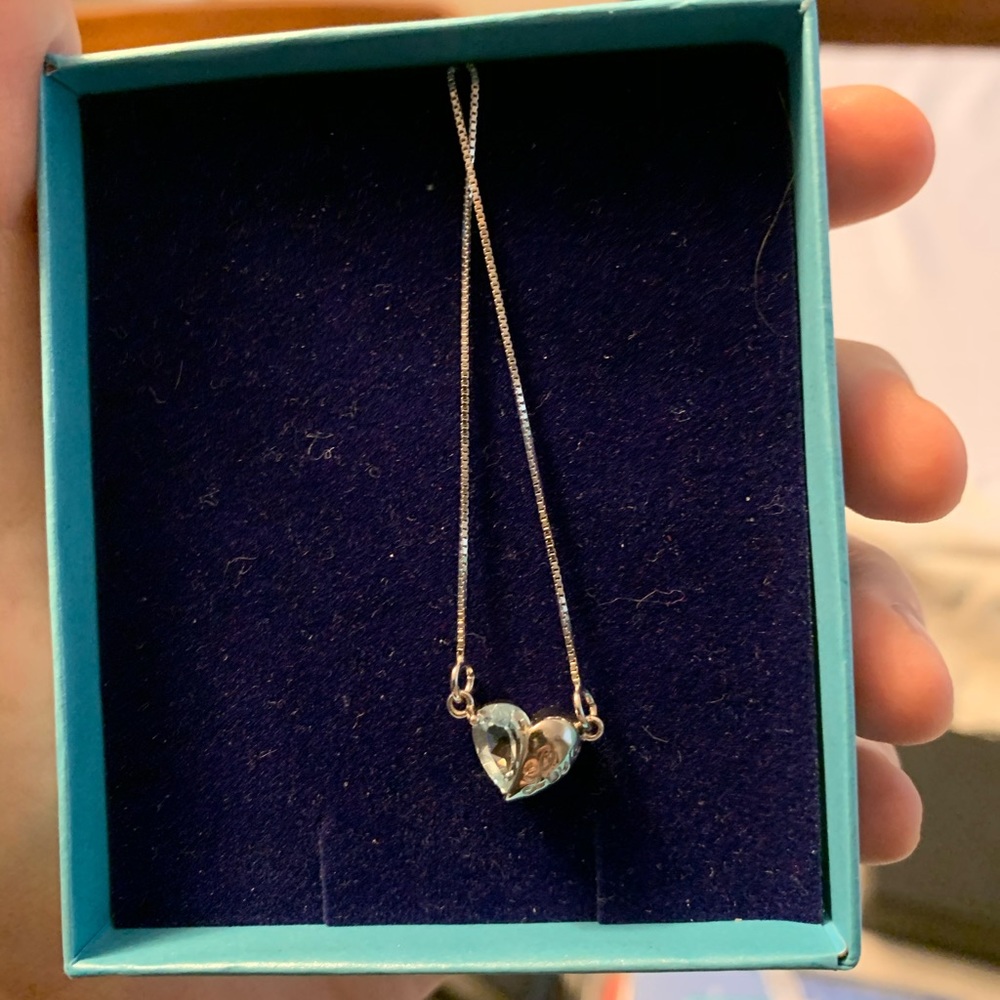 Sterling silver and blue topaz  heart necklace